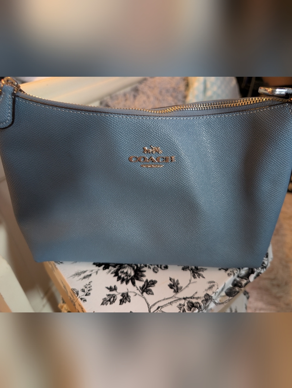 COACH Pebbled Leather Clara Shoulder Bag in Slate Blue